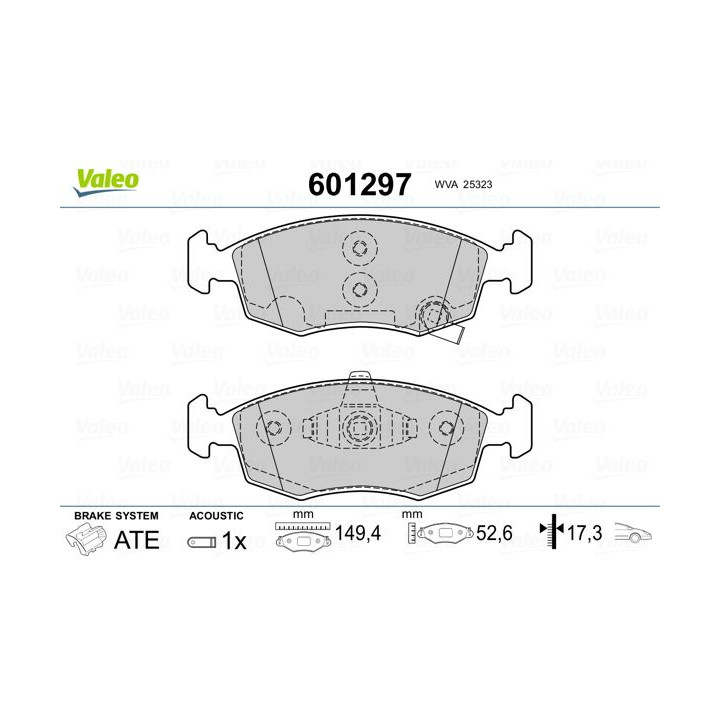 Stabdžių trinkelių rinkinys, diskinis stabdys VALEO 601297
