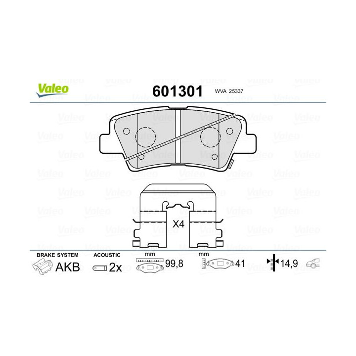 Stabdžių trinkelių rinkinys, diskinis stabdys VALEO 601301