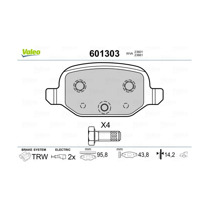 Stabdžių trinkelių rinkinys, diskinis stabdys VALEO 601303