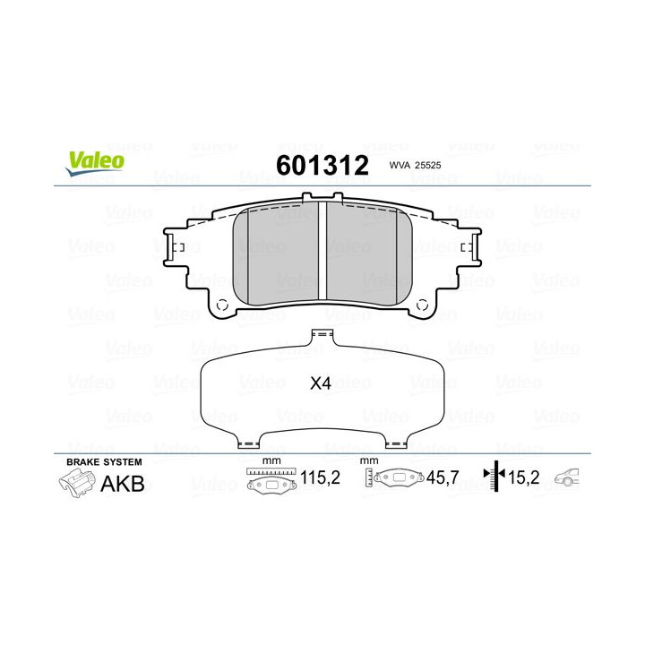 Stabdžių trinkelių rinkinys, diskinis stabdys VALEO 601312