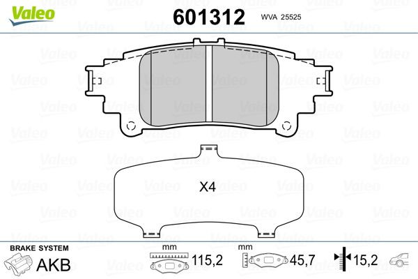 Stabdžių trinkelių rinkinys, diskinis stabdys VALEO 601312