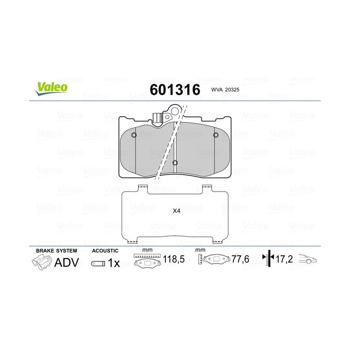 Stabdžių trinkelių rinkinys, diskinis stabdys VALEO 601316