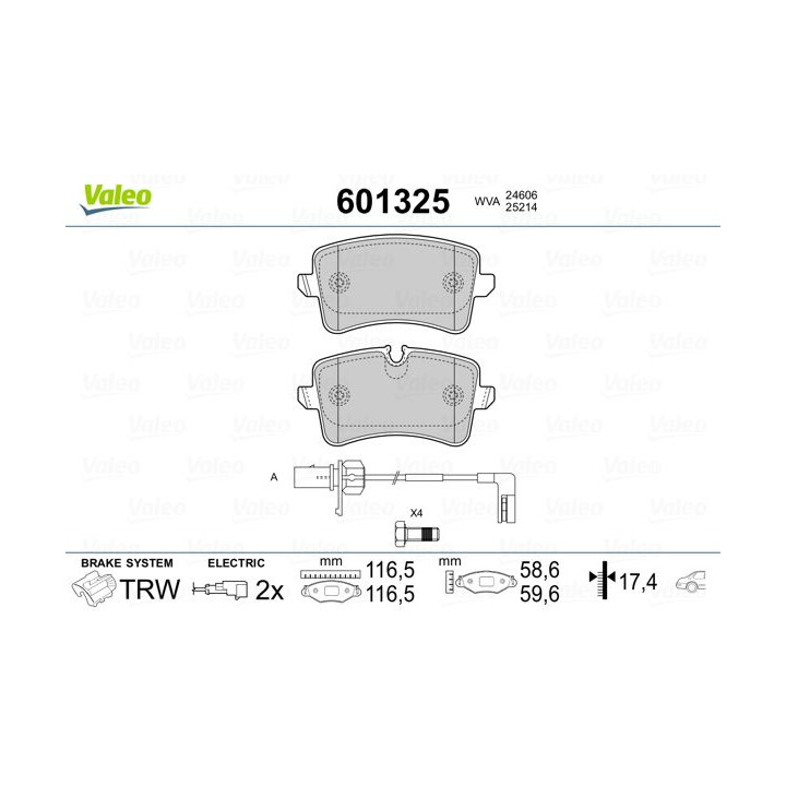 Stabdžių trinkelių rinkinys, diskinis stabdys VALEO 601325