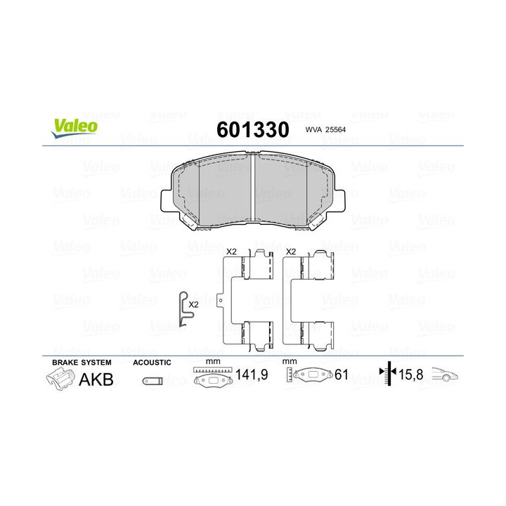 Stabdžių trinkelių rinkinys, diskinis stabdys VALEO 601330