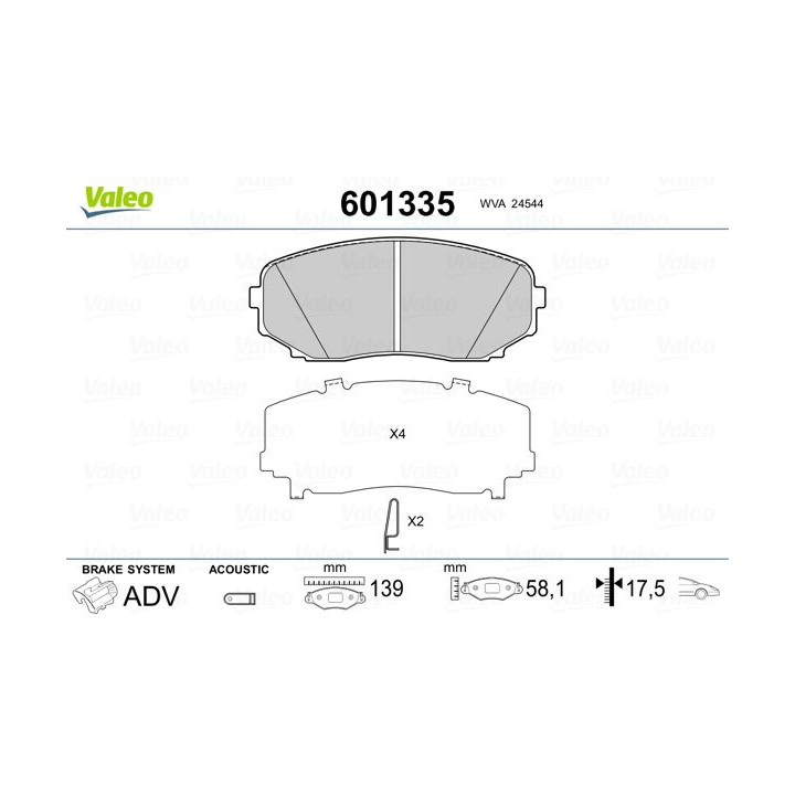 Stabdžių trinkelių rinkinys, diskinis stabdys VALEO 601335