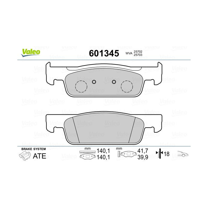 Stabdžių trinkelių rinkinys, diskinis stabdys VALEO 601345