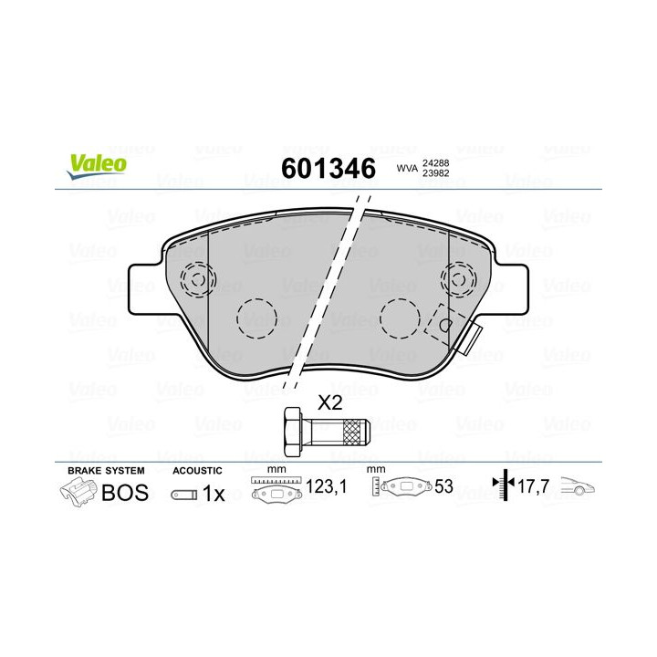 Stabdžių trinkelių rinkinys, diskinis stabdys VALEO 601346