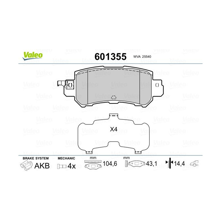Stabdžių trinkelių rinkinys, diskinis stabdys VALEO 601355