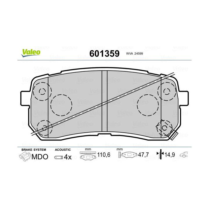 Stabdžių trinkelių rinkinys, diskinis stabdys VALEO 601359
