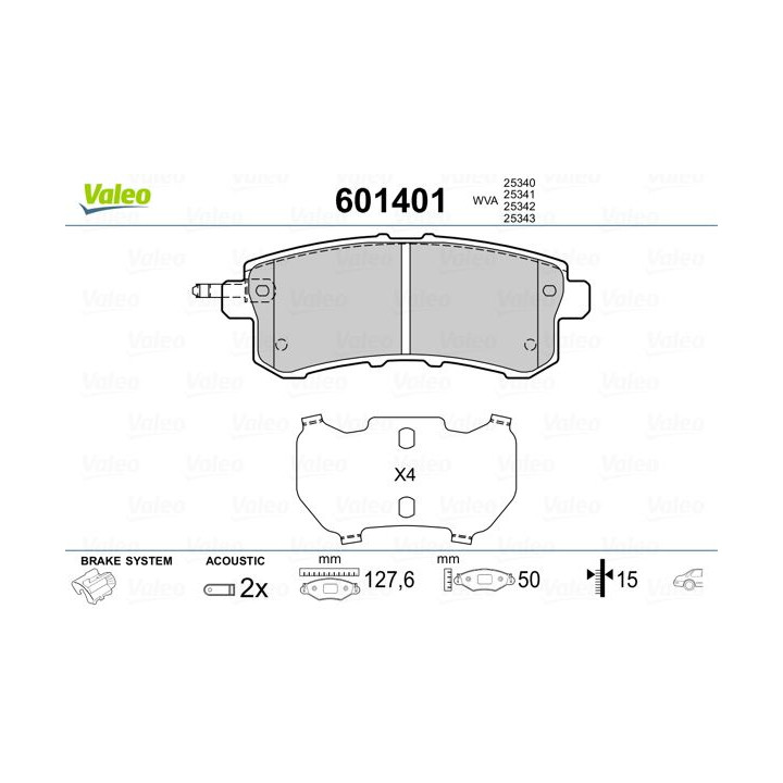 Stabdžių trinkelių rinkinys, diskinis stabdys VALEO 601401