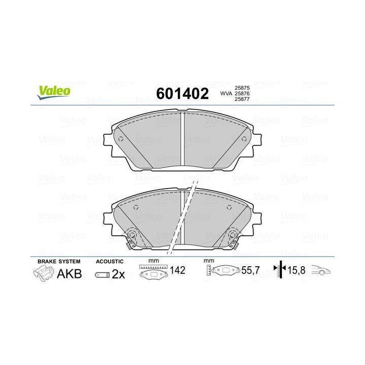 Stabdžių trinkelių rinkinys, diskinis stabdys VALEO 601402