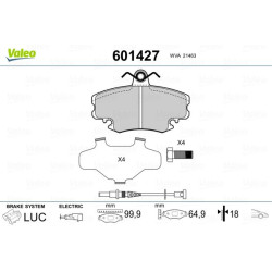 Stabdžių trinkelių rinkinys, diskinis stabdys VALEO 601427