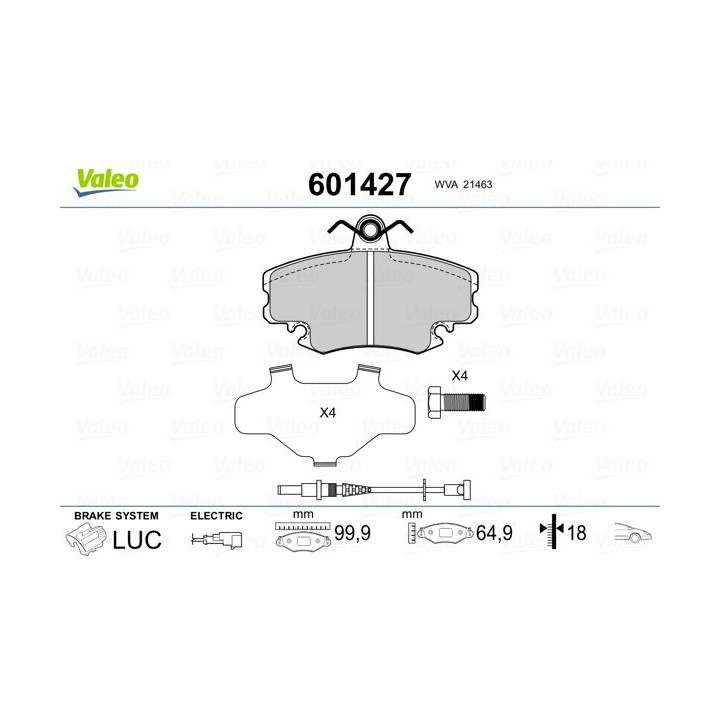 Stabdžių trinkelių rinkinys, diskinis stabdys VALEO 601427