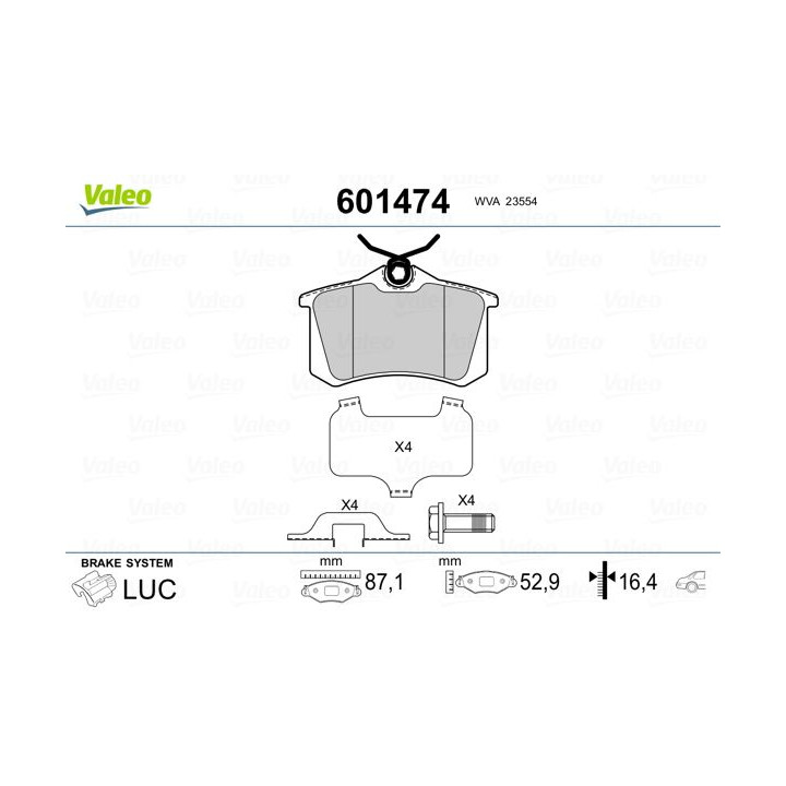 Stabdžių trinkelių rinkinys, diskinis stabdys VALEO 601474