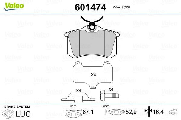 Stabdžių trinkelių rinkinys, diskinis stabdys VALEO 601474