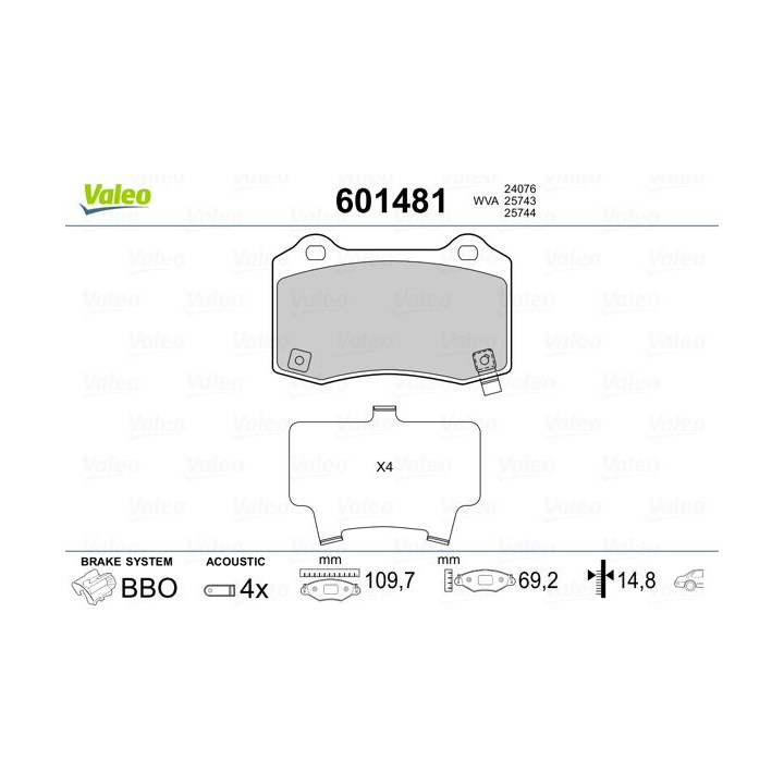 Stabdžių trinkelių rinkinys, diskinis stabdys VALEO 601481