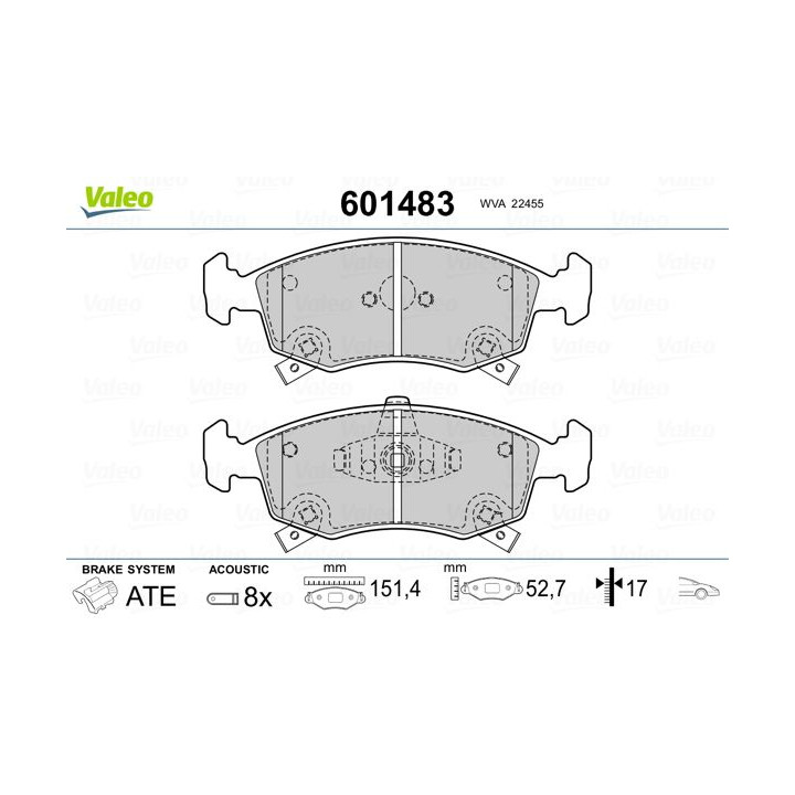 Stabdžių trinkelių rinkinys, diskinis stabdys VALEO 601483