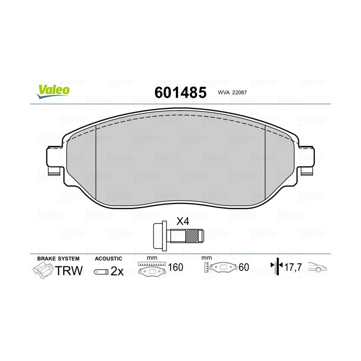 Stabdžių trinkelių rinkinys, diskinis stabdys VALEO 601485