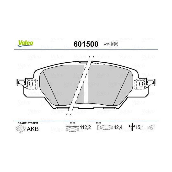 Stabdžių trinkelių rinkinys, diskinis stabdys VALEO 601500