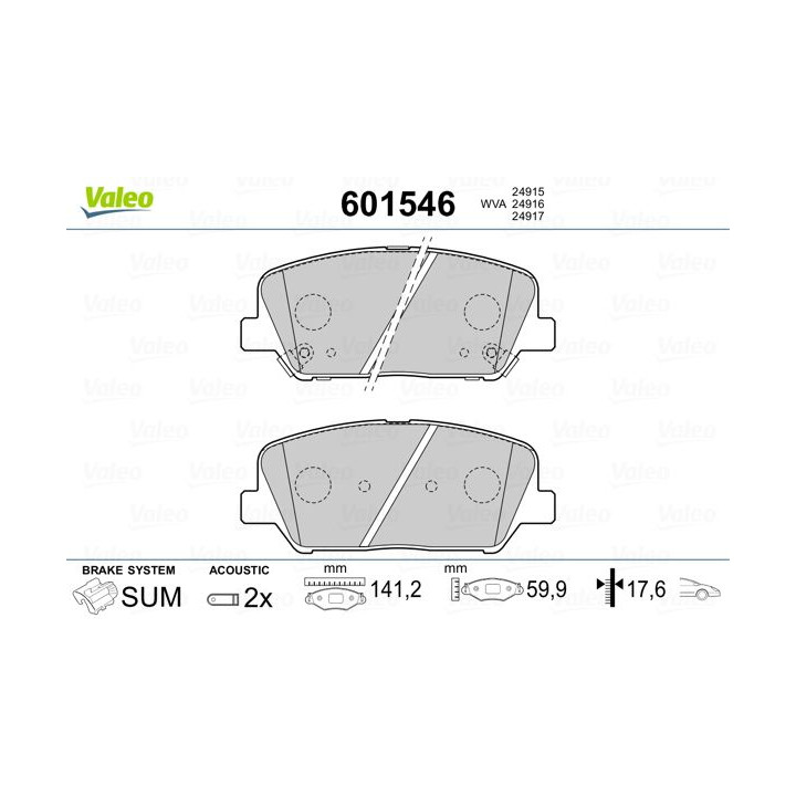Stabdžių trinkelių rinkinys, diskinis stabdys VALEO 601546
