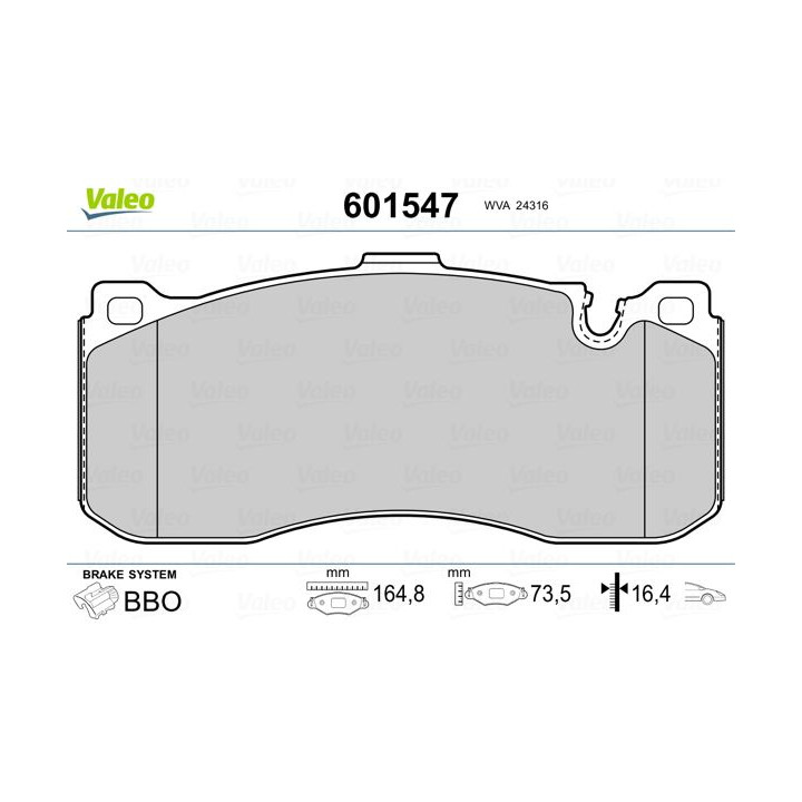 Stabdžių trinkelių rinkinys, diskinis stabdys VALEO 601547