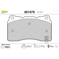 Stabdžių trinkelių rinkinys, diskinis stabdys VALEO 601579