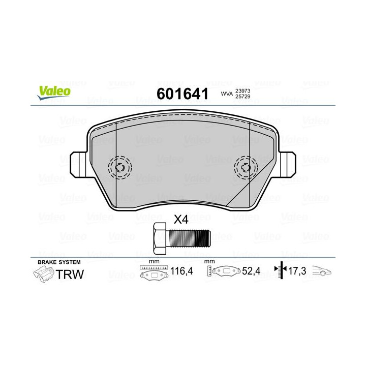 Stabdžių trinkelių rinkinys, diskinis stabdys VALEO 601641