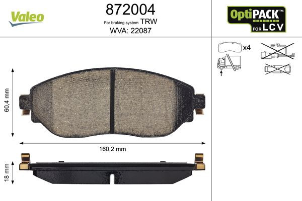 Stabdžių trinkelių rinkinys, diskinis stabdys VALEO 872004