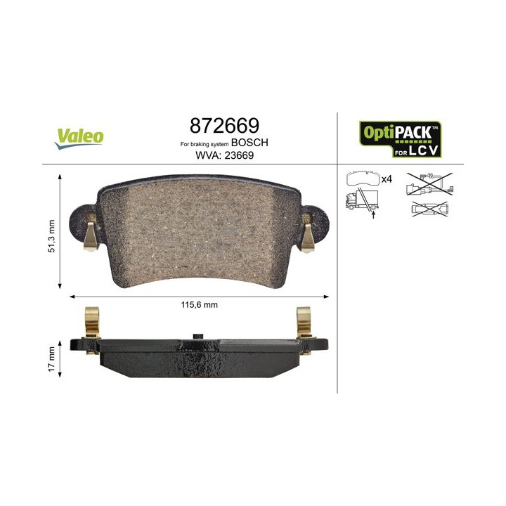 Stabdžių trinkelių rinkinys, diskinis stabdys VALEO 872669