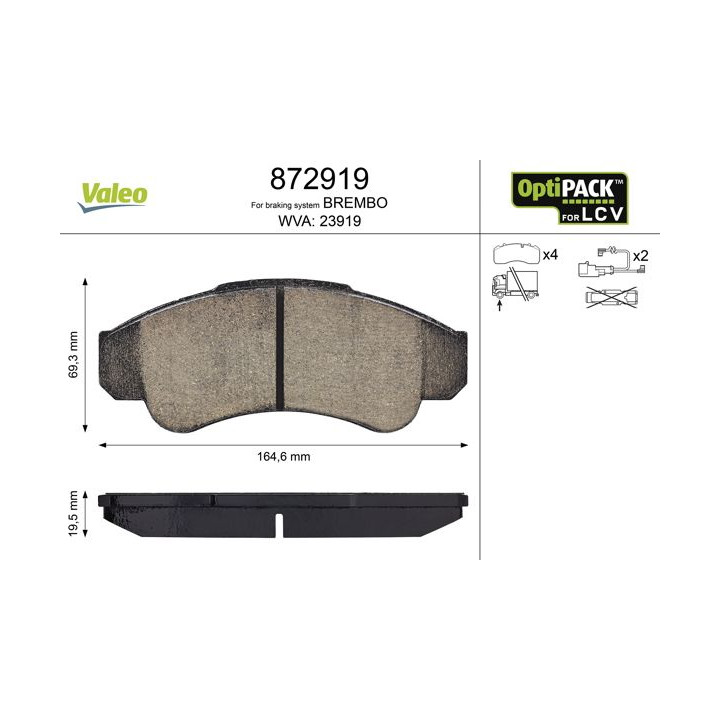 Stabdžių trinkelių rinkinys, diskinis stabdys VALEO 872919