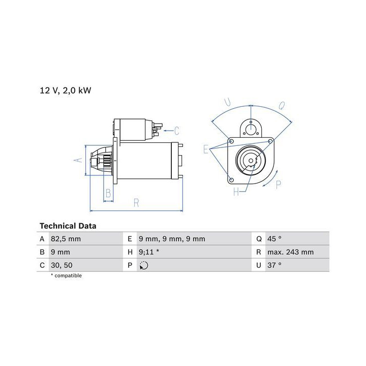 Starteris BOSCH 0 986 017 790