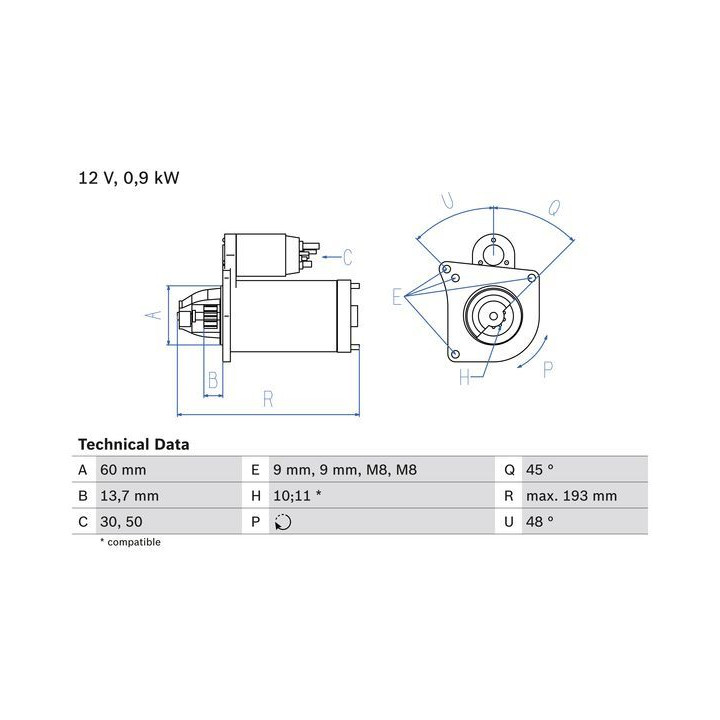 Starteris BOSCH 0 986 021 970